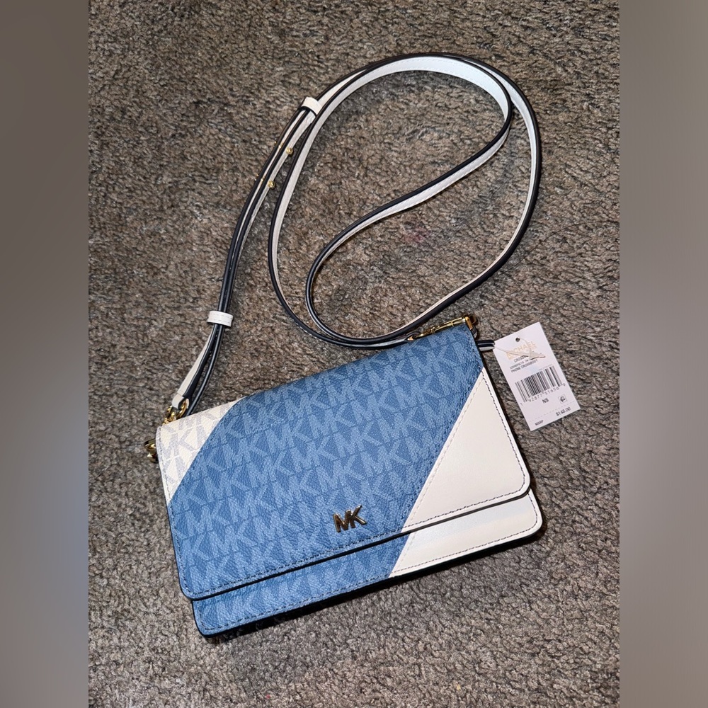 MICHAEL Michael Kors Phone Crossbody Dark Chambray and White